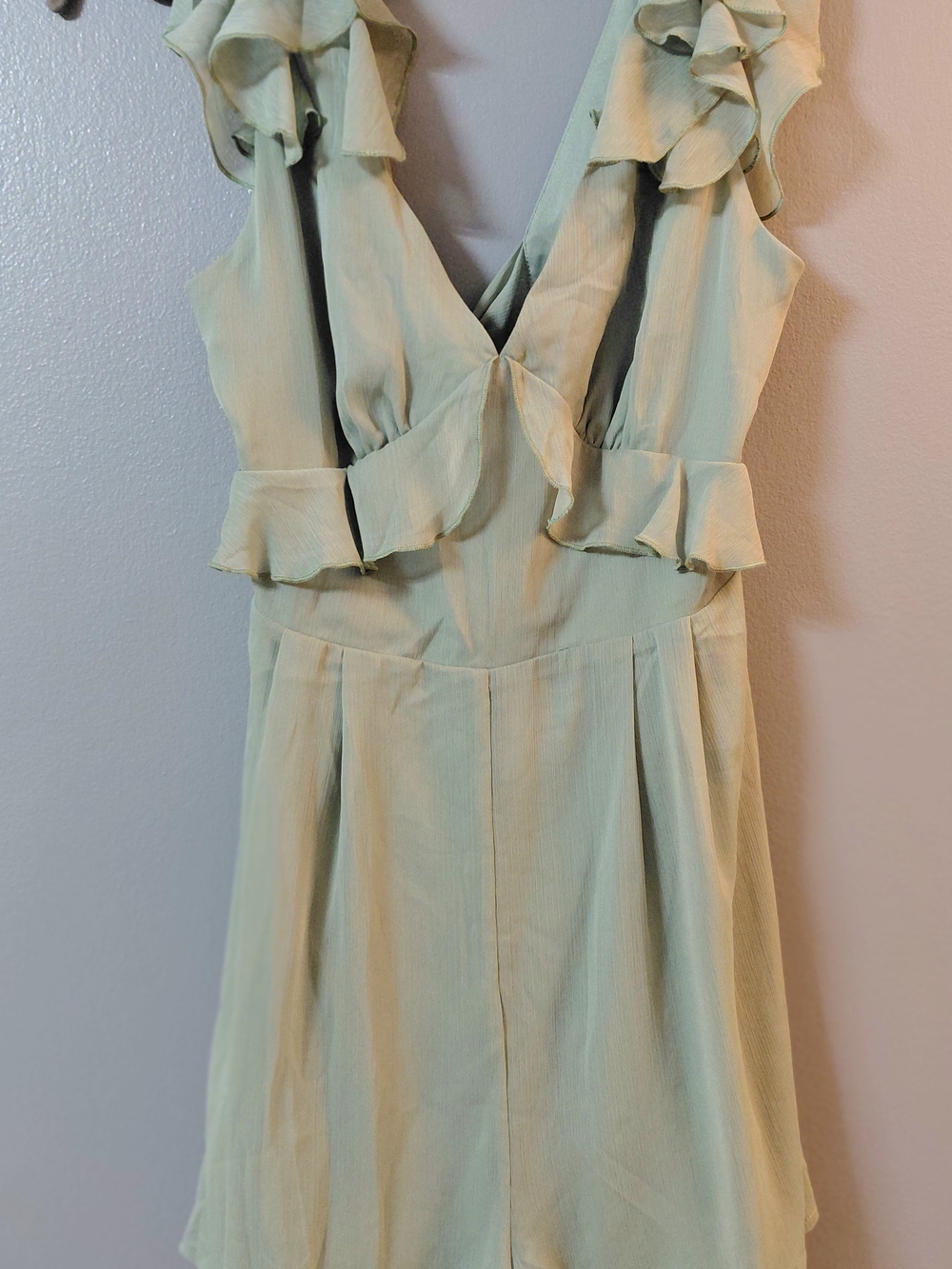 Sleeveless Ruffle V-Neck Women's Romper in Light Sage